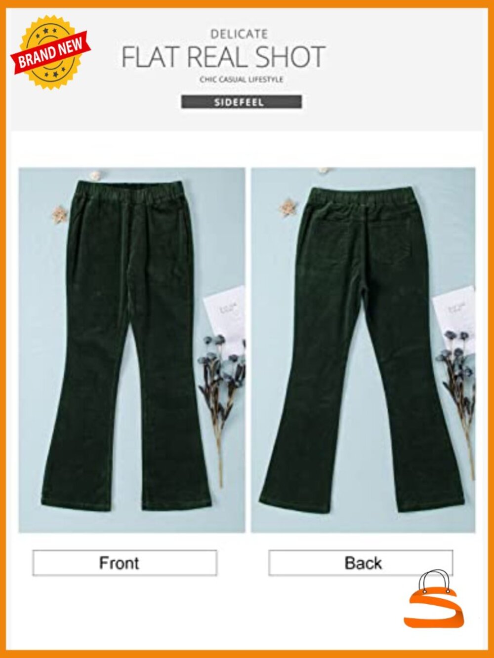 Corduroy Flare Pants Elastic Waist Bell Bottom Trousers Fall - Picture 4 of 7
